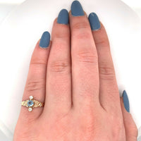 10k Yellow Gold Victorian Genuine Natural Aquamarine and Diamond Ring (#J5560)