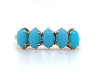 10k Yellow Gold Victorian 5-Stone Turquoise Glass Ring Size 7.75 (#J5858)