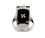 14k White Gold Rectangle Genuine Natural Black Onyx Ring with Diamond (#J5821)