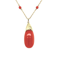 14k Yellow Gold Briolette Genuine Natural Coral Pendant Necklace (#J6163)