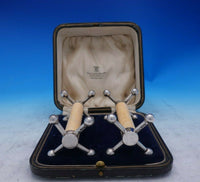 Charles Boyton English Sterling Silver Knife Rest Pair Large w/ Bone/Box (#3891)
