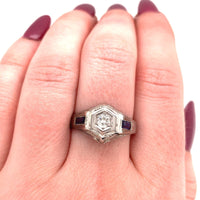 18k White Gold Art Deco .17ct Diamond Men's Ring Jewelry (#J5674)