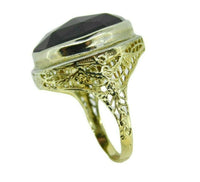 Art Deco 14k Gold Huge Genuine Natural Garnet Filigree Ring (#J651)