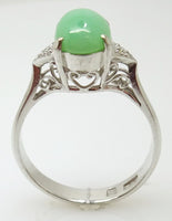 14k White Gold Jadeite Jade and Diamond Ring with Report (#J3288)