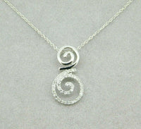 14k White Gold Genuine Natural Diamond Swirl Pendant .15cts (#J725)