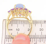 Large 14k Gold Genuine Natural Chalcedony Ring with Amethysts (#J3996)