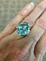 18k White Gold Large 9.45 Carat Genuine Natural Aquamarine Ring (#J5228)