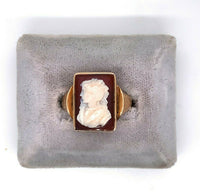 10k Yellow Gold Victorian Genuine Natural Agate Stone Cameo Ring (#J5411)