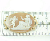 10k Gold Genuine Natural Shell Cameo Pin with Figural Woman and Angel (#J1884)