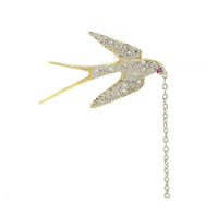 18k Yellow Gold Genuine Natural Diamond Bird Swallow Earrings (#J5344)