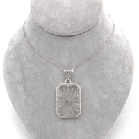 14k Gold Filigree Genuine Natural Rock Crystal Diamond Pendant w/ Chain (#J6500)