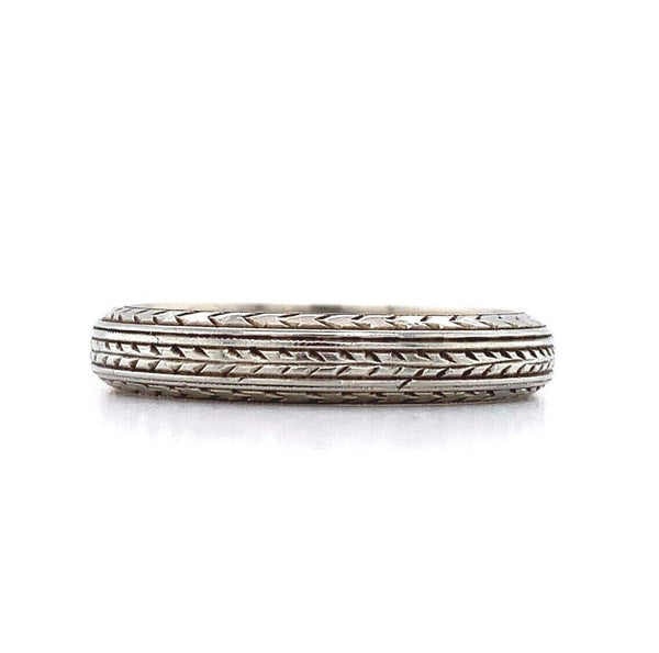 18k White Gold Men's Wedding Ring Chevron Band Jewelry Engraved 1926 (#J5731)