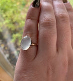 Victorian Large Oval Genuine Natural Moonstone 10K Yellow Gold Ring (#J6004)