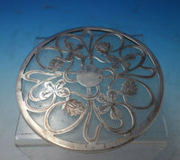 Glass Trivet Plate with Sterling Silver Overlay Four-Leaf Clover #A92C (#5489)