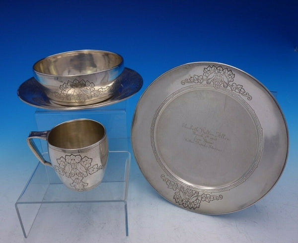 Tiffany and Co Sterling Silver Child's Set 4pc w/ Acid Etched Love Birds (#3709)