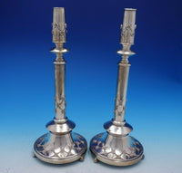 Forget Me Not by Hadad Sterling Silver Candlestick Pair 14 3/4" Tall (#4403)