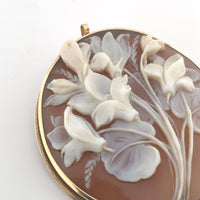 12k Yellow Gold Genuine Natural Cameo Pin Pendant Brooch w/Violet Flowers #J6448