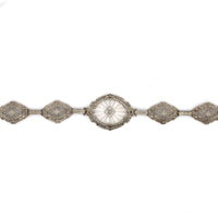 10k Gold Art Deco Genuine Natural Diamond Rock Crystal Filigree Bracelet #J5454