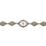 10k Gold Art Deco Genuine Natural Diamond Rock Crystal Filigree Bracelet #J5454