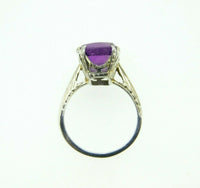 Deco 18K White Gold Genuine Natural Amethyst Cameo Ring (#J2656)