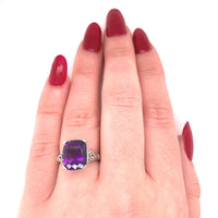 14k White Gold 4.54ct Deep Purple Genuine Natural Amethyst Ring (#J5751)