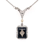 10k White Gold Black Onyx Art Deco Pendant Jewelry (#J5662)