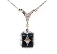 10k White Gold Black Onyx Art Deco Pendant Jewelry (#J5662)