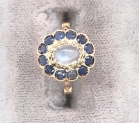 14k Yellow Gold Genuine Natural Moonstone Ring with Sapphire Halo (#J5844)