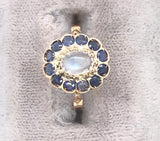 14k Yellow Gold Genuine Natural Moonstone Ring with Sapphire Halo (#J5844)