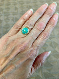 Vintage 10k Yellow Gold 2.93 Carat Genuine Natural Turquoise Ring (#J5227)