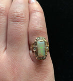 9k Rose Gold Rectangular Opal and Seed Pearl Ring Jewelry (#J5618)