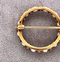 14k Yellow Gold Montana Sapphire and Pearl Round Pin (#J5538)