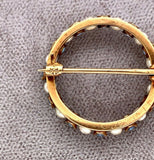 14k Yellow Gold Montana Sapphire and Pearl Round Pin (#J5538)