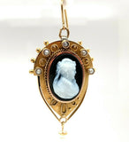Incredible 14k Genuine Natural Black White Agate Stone Cameo Earrings (#J5511)