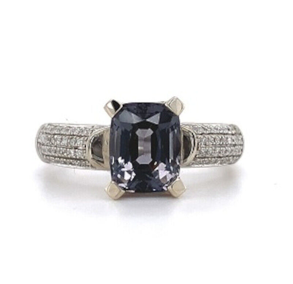 14k White Gold 2.36ct Grey Genuine Natural Spinel and Diamond Ring (#J5614)