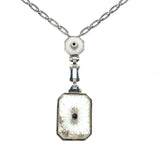 14k White Gold Genuine Natural Rock Crystal Quartz Necklace with Enamel (#J5935)