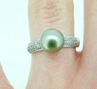 14k White Gold 9mm Pistachio Tahitian Pearl Ring (#J5104)