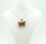 14k Yellow Gold Watermelon Genuine Natural Tourmaline Butterfly Pendant (#J5022)