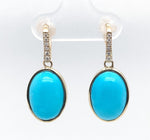 14k Yellow Gold 8.76ct Genuine Natural Turquoise and Diamond Earrings (#J6116)
