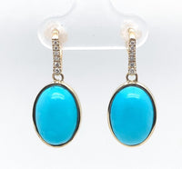 14k Yellow Gold 8.76ct Genuine Natural Turquoise and Diamond Earrings (#J6116)