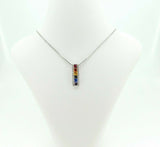 14k White Gold Princess Cut Rainbow Sapphire and Diamond Pendant (#J4447)