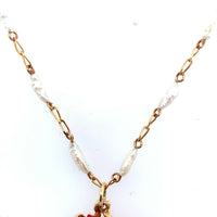 14k Yellow Gold Carved Coral and Pearl Pendant Flowers (#J5459)