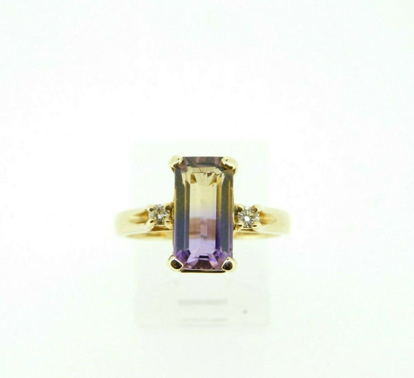 10k Yellow Gold 3.66 Carat Genuine Natural Ametrine Ring with Diamonds (#J2112)