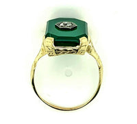 14k Yellow Gold Art Deco Genuine Natural Chrysoprase and Diamond Ring (#J4795)