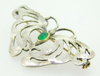 Hand Wrought Sterling Silver Butterfly Pin w/ Genuine Natural Chrysoprase #J4066