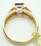 14K Gold Emerald Cut 1.40ct Genuine Natural Amethyst Ring with Diamonds (#J2363)