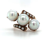 Victorian 10k Yellow Gold Ring Jewelry with Three Large 8mm Pearls (#J5952)
