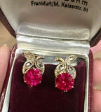 Vintage 14k Yellow Gold Synthetic Ruby and Diamond Earrings (#J5142)