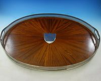 Victorian English Silver Gallery Tray with Wood Base and Pierced Border (#4245)