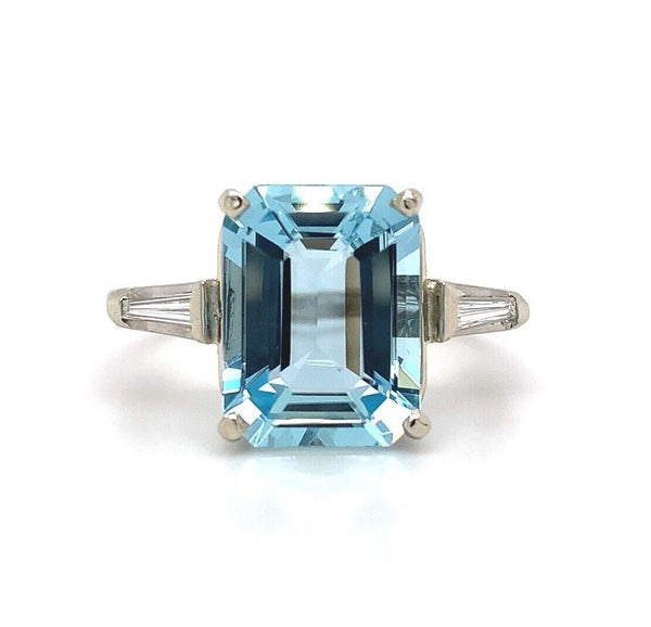 14k White Gold Emerald Cut 4.51ct Genuine Natural Aquamarine Ring (#J5589)